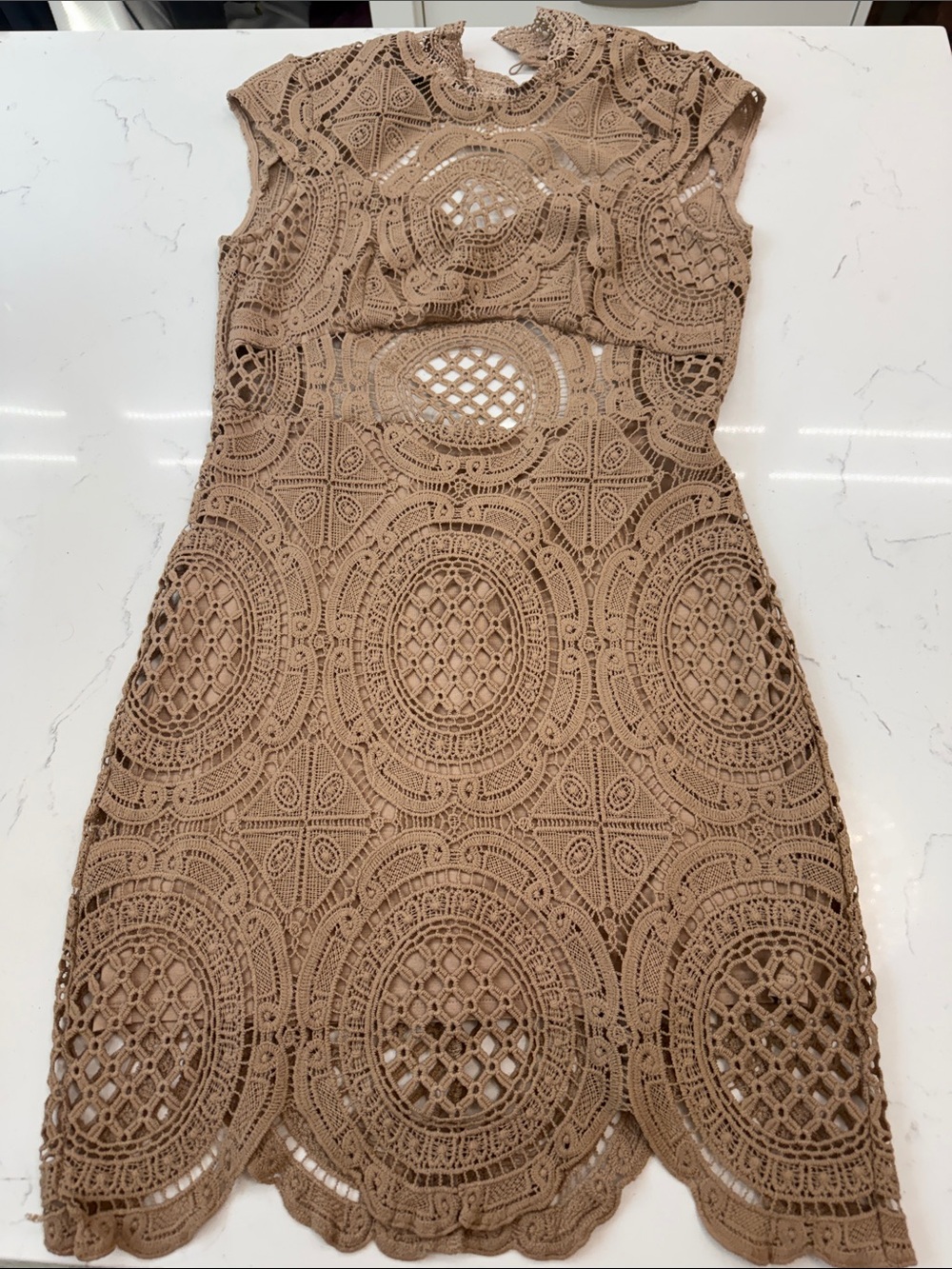 bebe Crochet Lace Mini Dress in Taupe